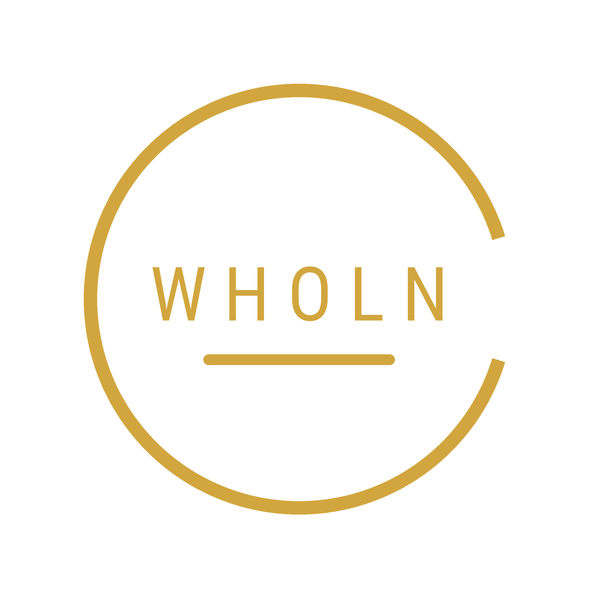 WHOLN logo: a gold circle with a narrow opening on the right, the word WHOLN and a short line beneath it
